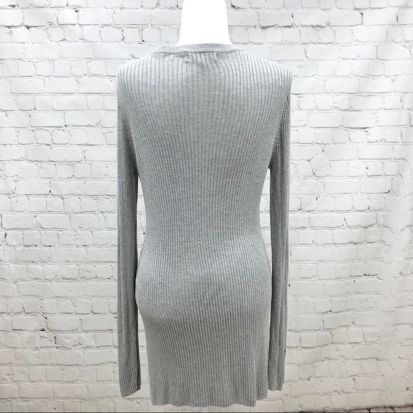 John and Jenn V Neck Ribbed Sweater Dress Size Medium Gray Bodycon - Picture 7 of 9